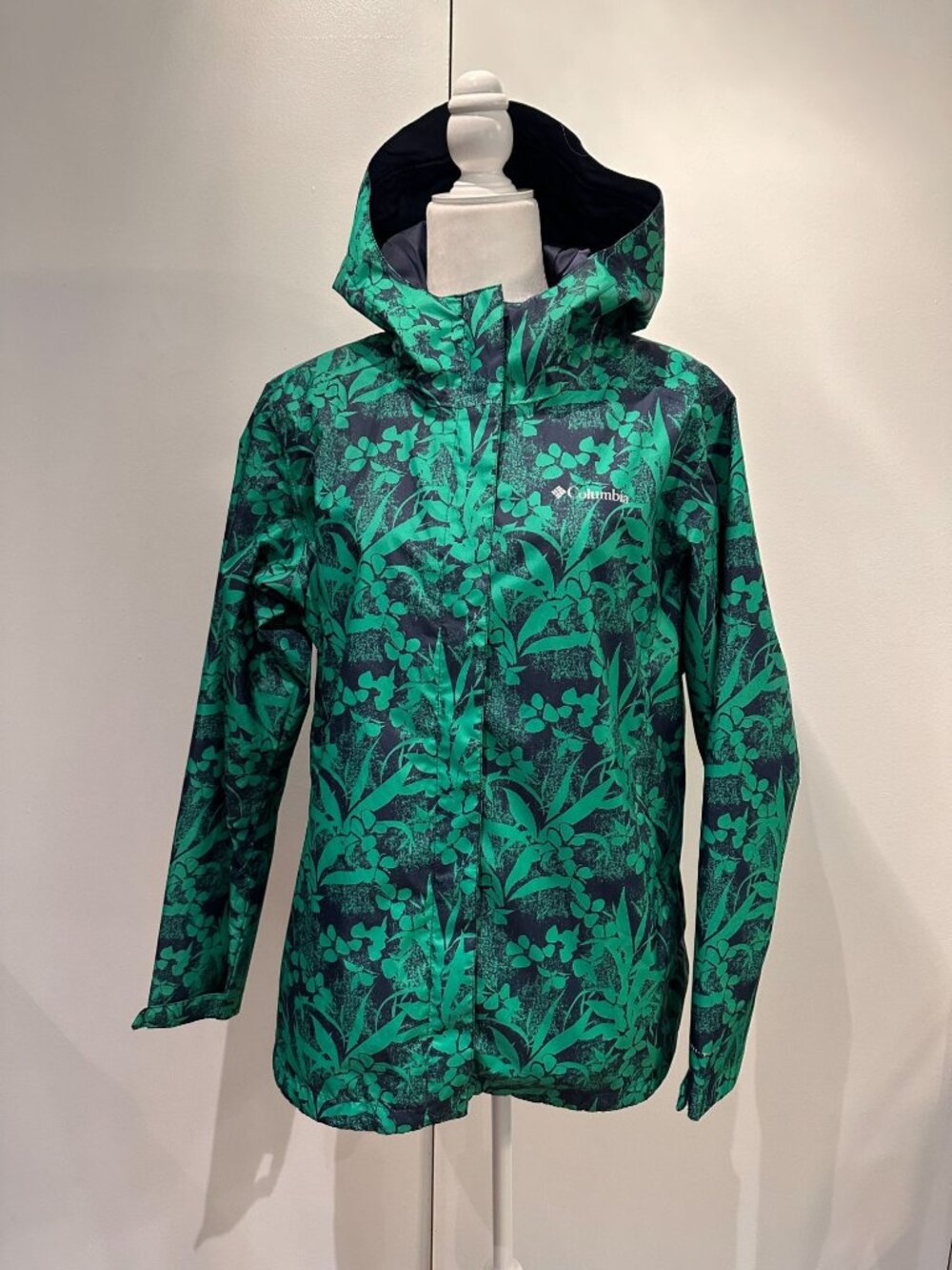 Columbia Womens Green Floral Hooded Waterproof Jacket Size L